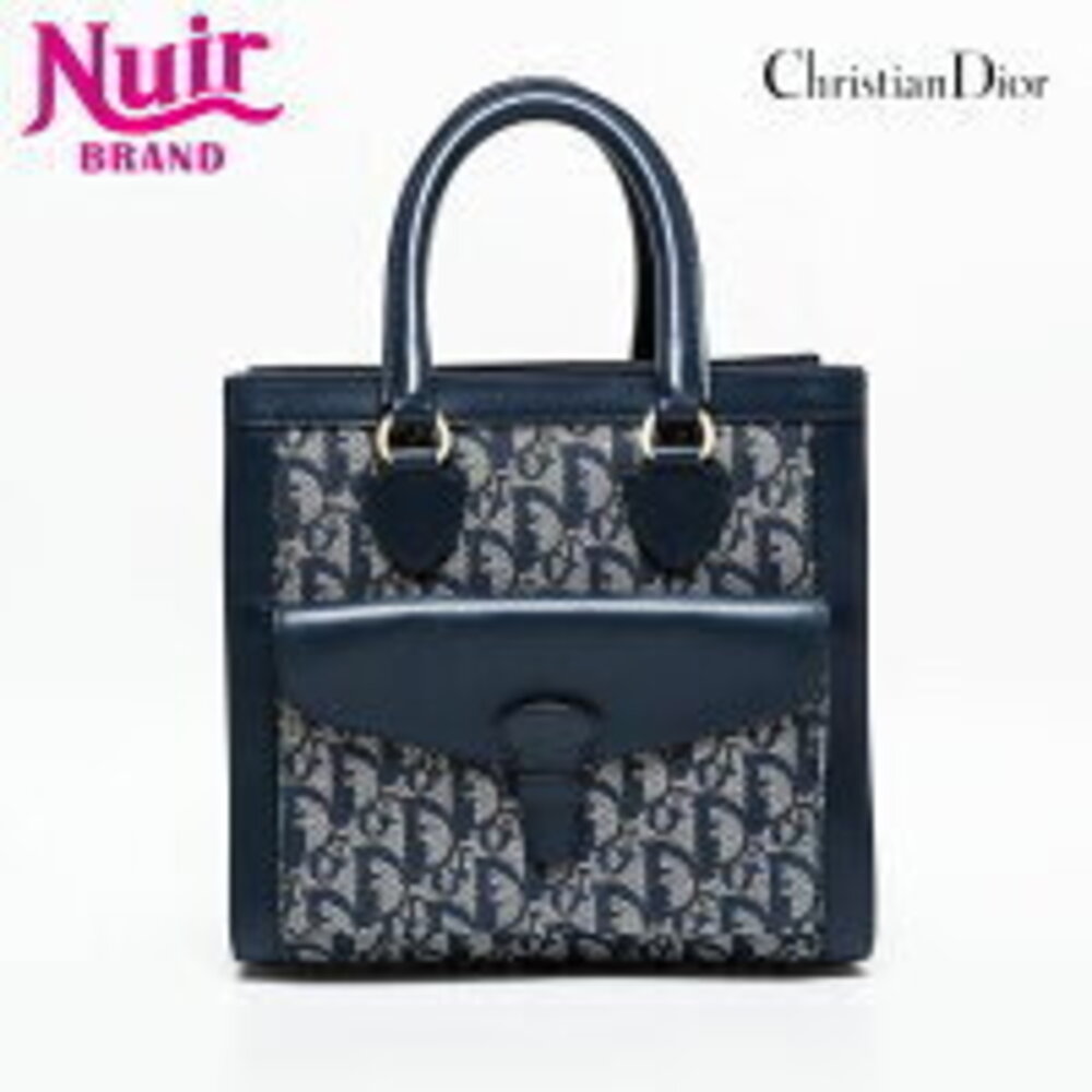 Christian Dior Trotter Canvas Shoulder Bag Navy Blue